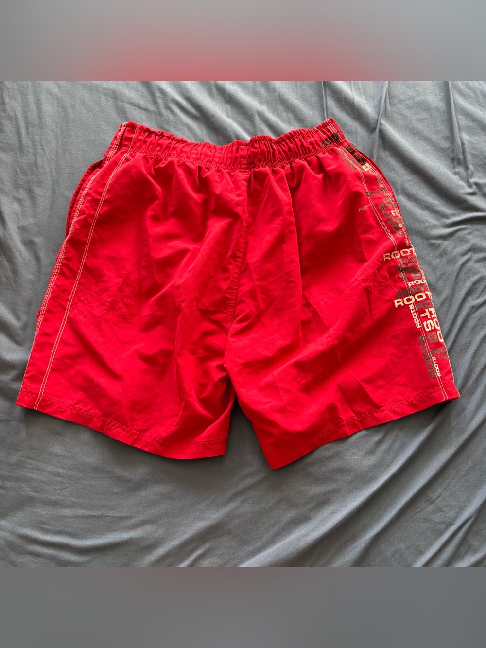 Red Drawstring Swim Trunks with Side Graphic Panel - Picture 2 of 4